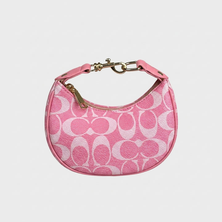 Chic Pink Signature Canvas Half-Moon Crossbody Bag