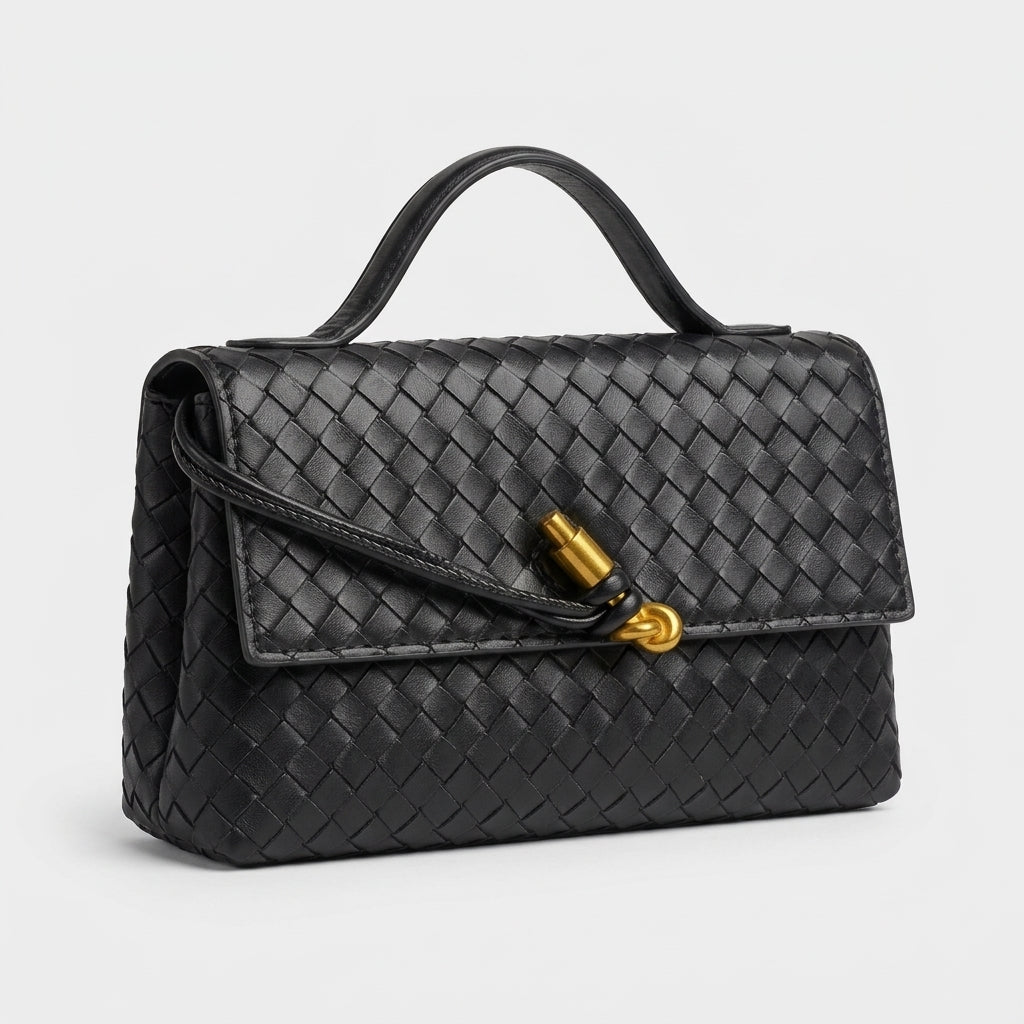black-woven-leather-knot-shoulder-bag