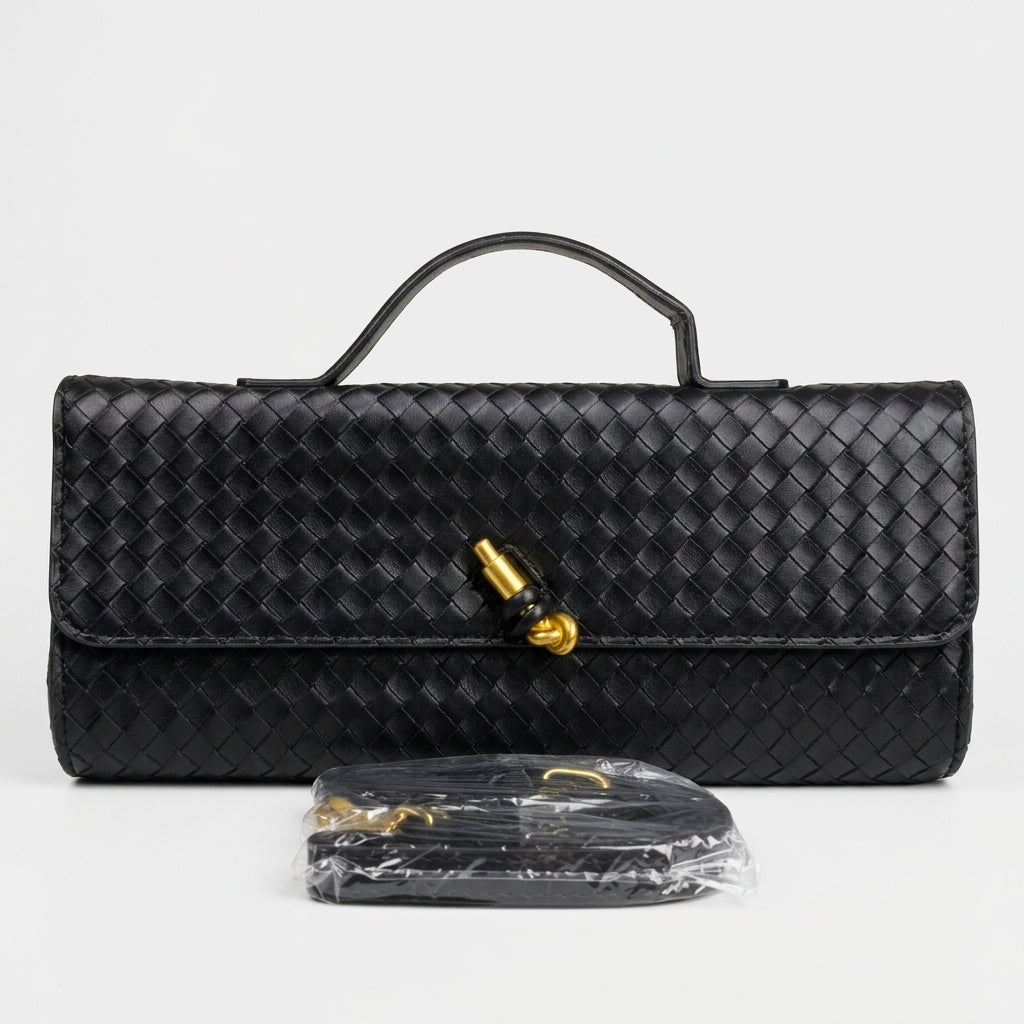 black-woven-leather-knot-shoulder-bag