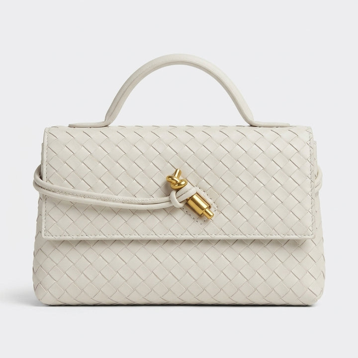 White Woven Leather Knot Shoulder Bag