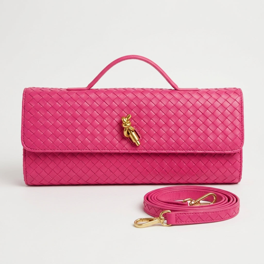 black-woven-leather-knot-shoulder-bag