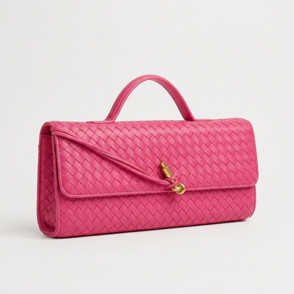 pink-woven-leather-knot-shoulder-bag