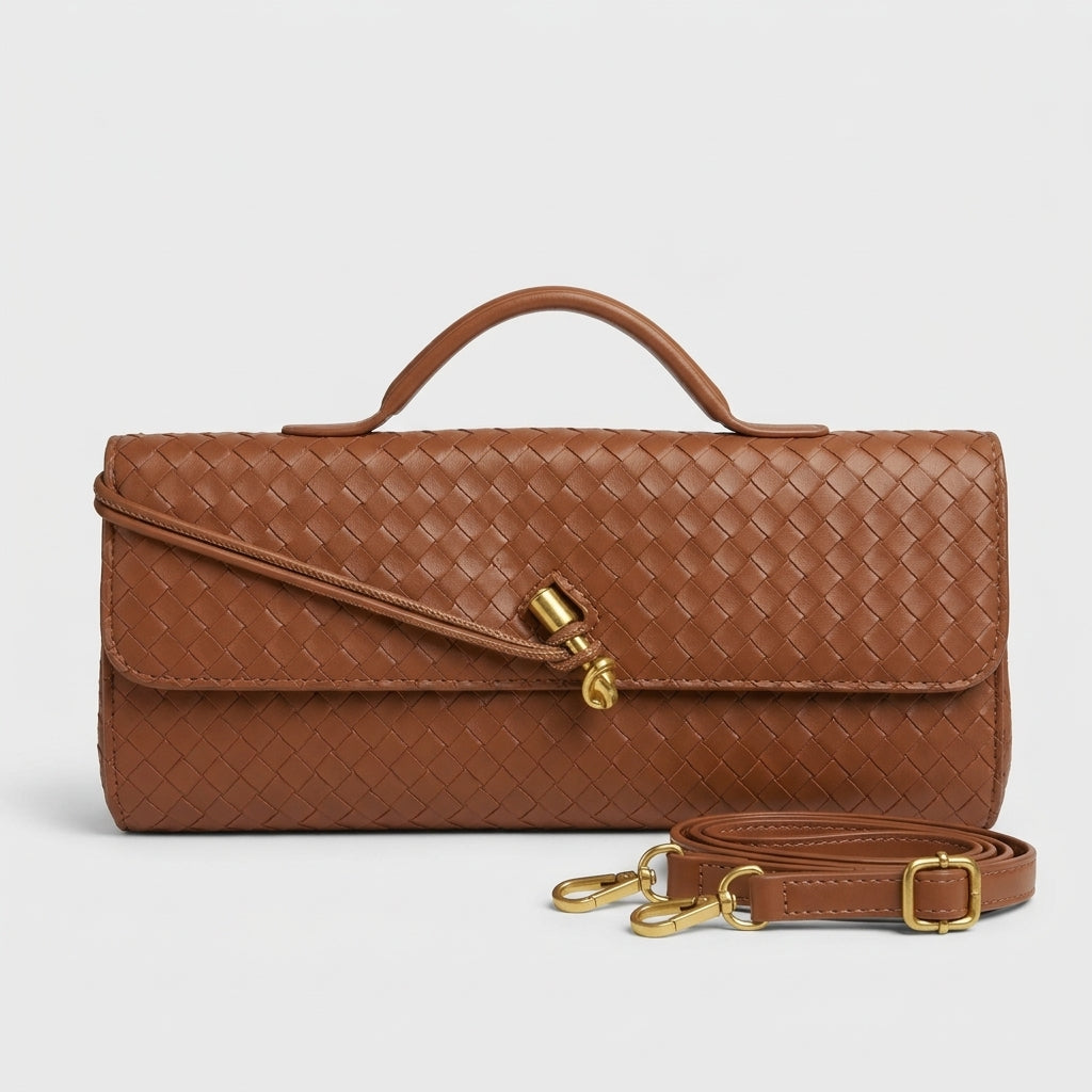 light-brown-woven-leather-knot-shoulder-bag